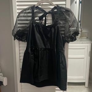 Black top with puffy meshed sleeves
